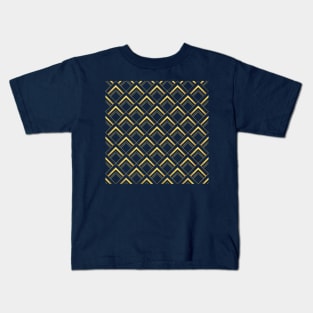 Art Deco diamond pattern navy and gold Kids T-Shirt